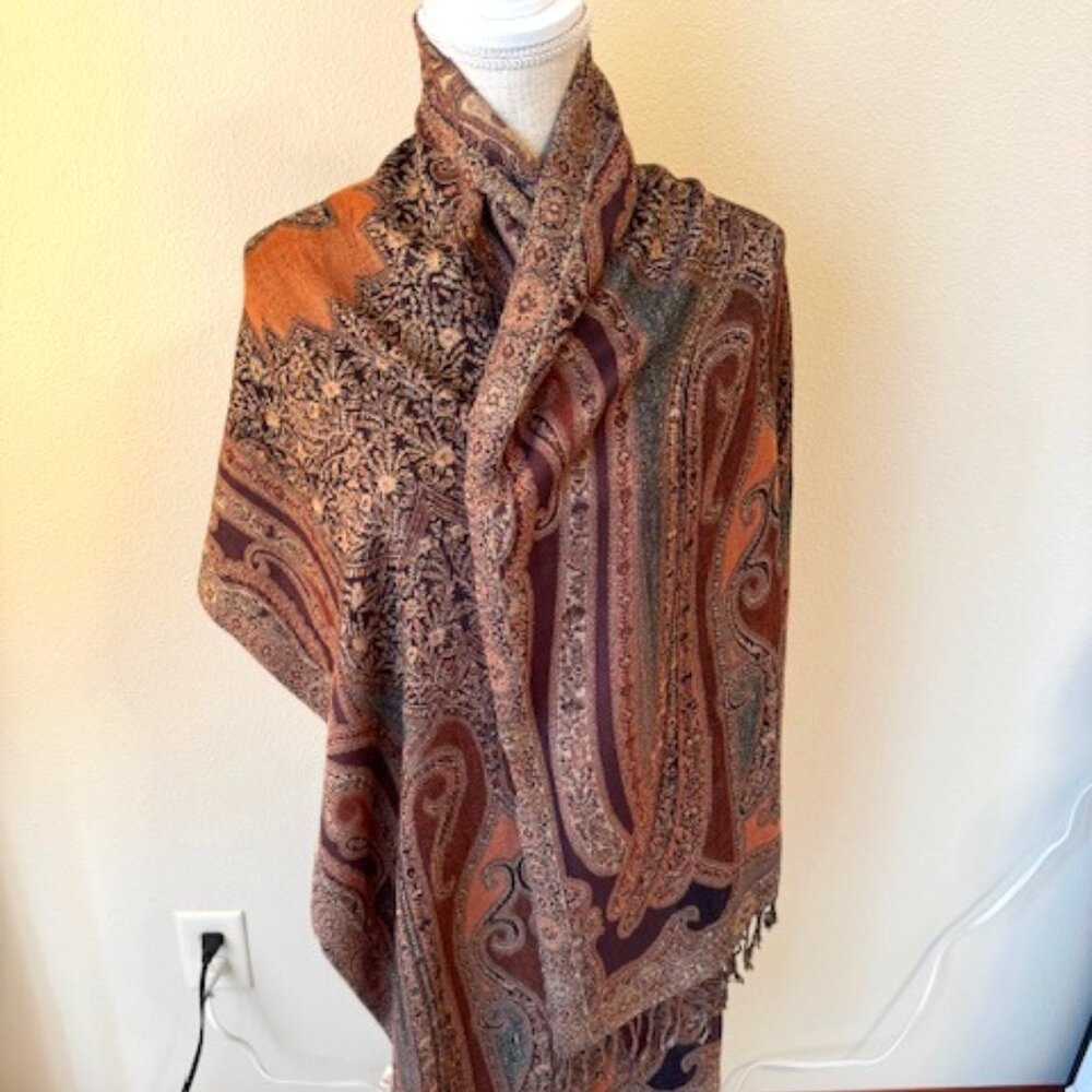 Brown and Gold Paisley Scarf Wrap